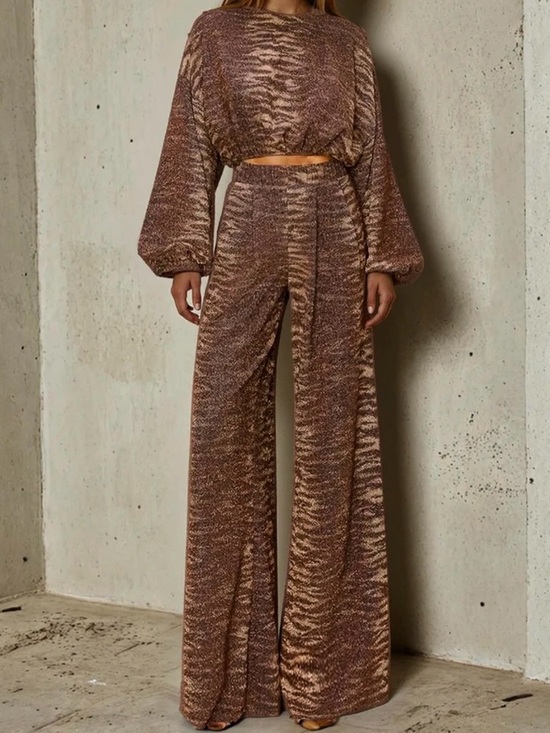 Wisteria Lane Pants - Women’s Wisteria Lane Metallic Tiger Print Palazzo Pants Set